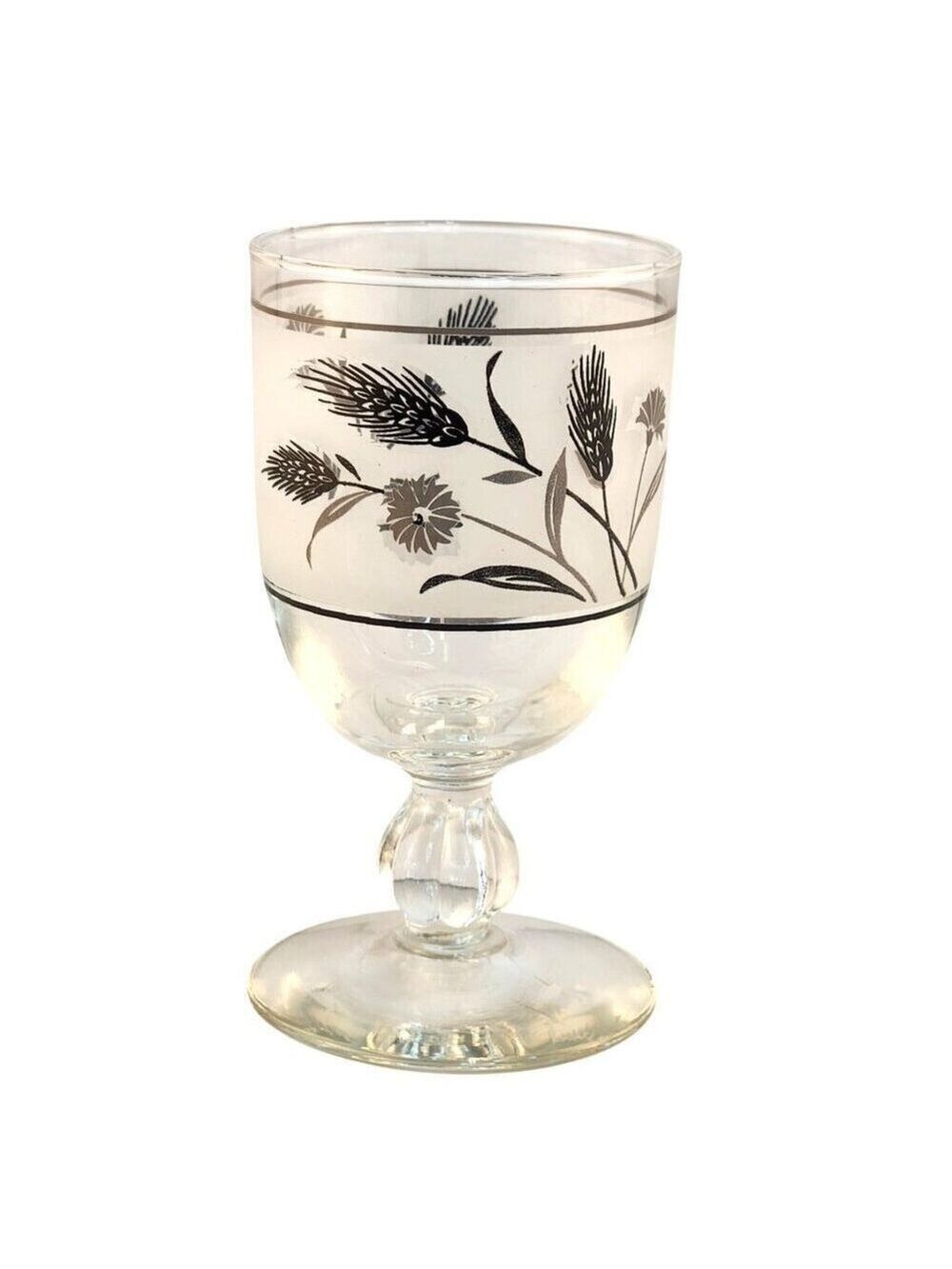 Libbey Silver Wheat Foliage Water Goblet Glass 10 Oz Vintage Elegant Design